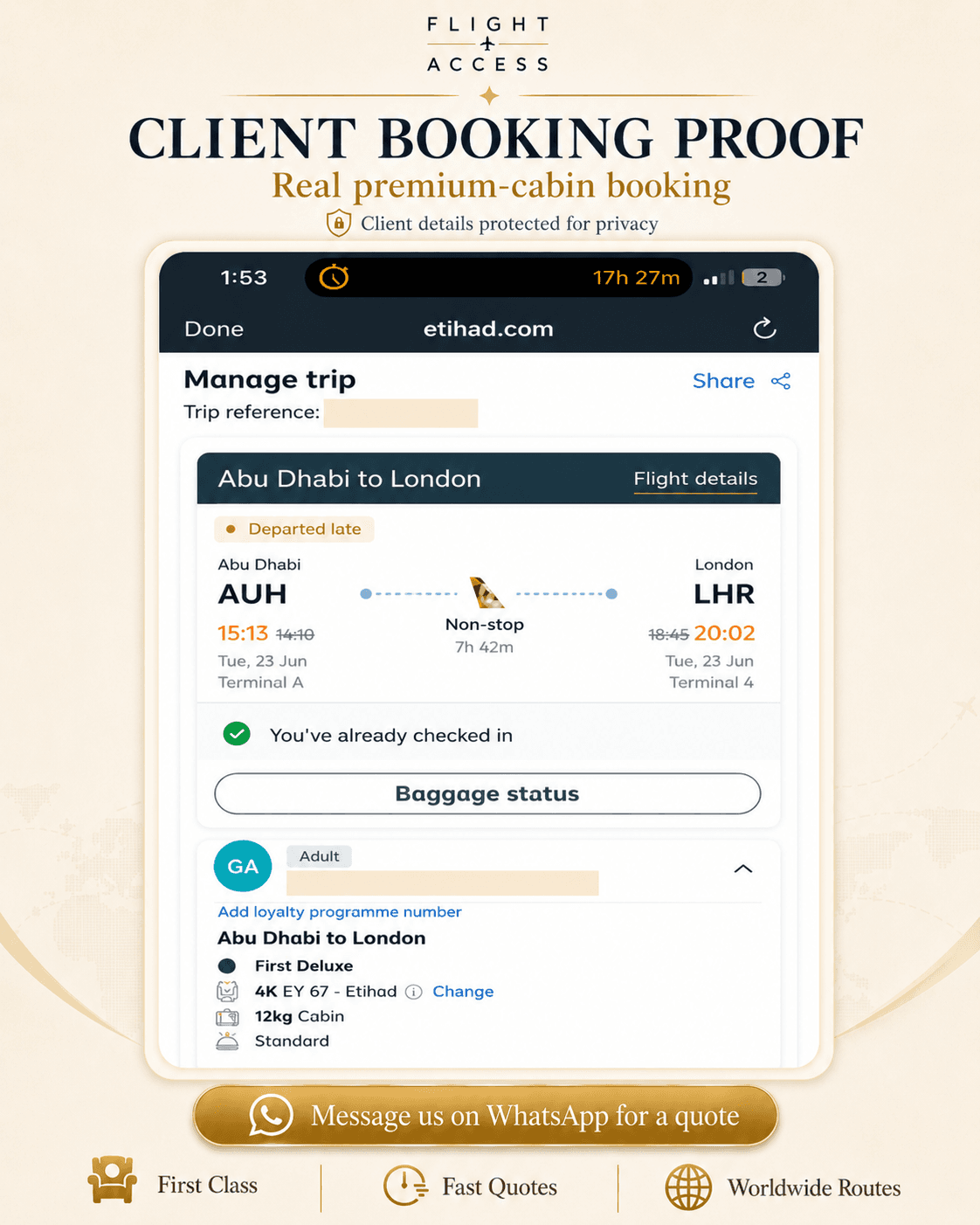 Etihad First — AUH to LHR